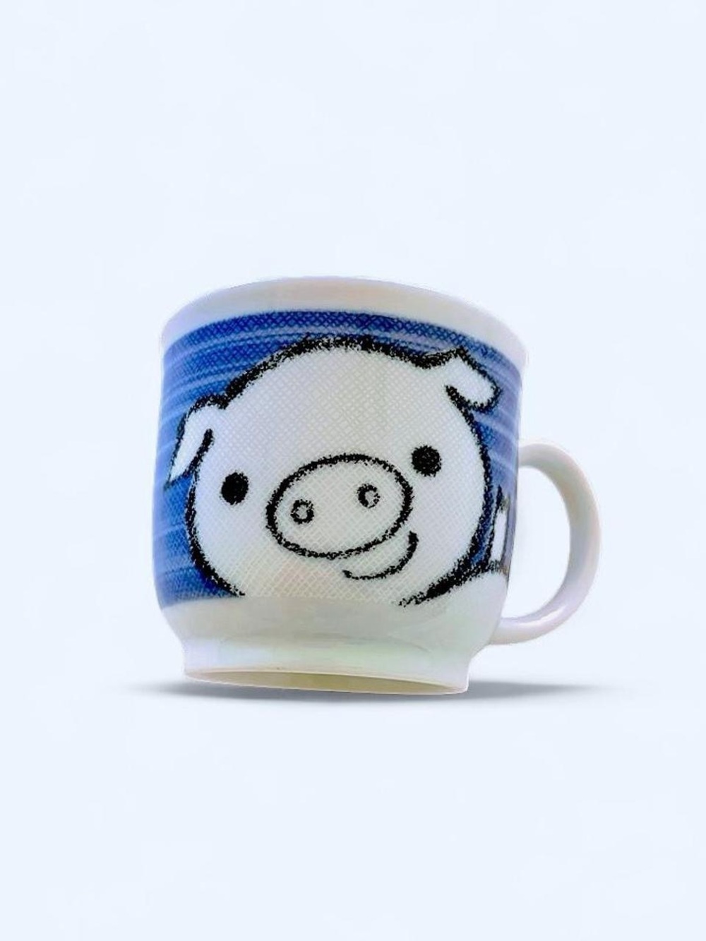Japanese Blue Ceramic Piggy Cup